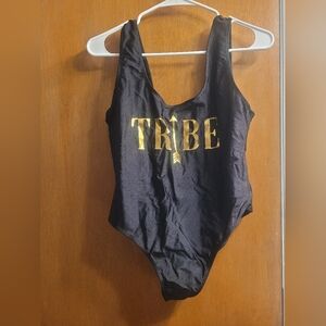 Boohoo Black and Gold Kids One Piece Bride Tribe Swimsuit